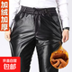 Windproof and cold-proof men's leather pants with velvet and thickened take-out riding pants for driving in winter, waterproof and warm cotton pants, black velvet and thickened style, gold velvet 5XL 180-200Jin Jin is equal to 0.5 kg