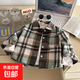 Boys' shirt long-sleeved autumn plaid shirt children's retro color block cardigan new lapel top jacket B83 CY100 100 cm