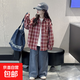 Girls plaid shirt spring and autumn 2025 new fashionable girls big children autumn fashionable jacket children Korean style shirt red 170