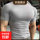 Seamless quick-drying breathable sports fitness short-sleeved T-shirt running training cycling clothing compression tight elastic top for men gray 2XL