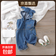 Baby denim outer wear spring and autumn children and girls one-piece Western-style jumpsuit Korean style overalls children's sleeveless pants royal blue hooded one-piece denim overalls 100 (28-35Jin Jin equals 0.5kg)
