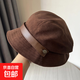2025 new high-end all-match hat for women in autumn and winter corduroy fisherman hat black big head circumference showing face small beret new corduroy beret coffee color