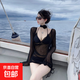 2025 New Bikini Three-piece High-end Swimsuit Feminine Goddess Mesh Sunscreen Vacation Long Sleeve Tie Black L Recommended 95-105 Jin Jin equals 0.5 kg