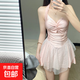 2025 new style halter neck swimsuit for women, high-end one-piece covering belly, slimming, pure desire student, sweet girl, beach vacation, pink L, recommended 95-105 Jin Jin is equal to 0.5 kg