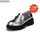 HONGKEE Women's Shoes 2026 Spring New Thick Heel Thick Sole Versatile Loafers Single Shoes H816D100 Silver 35
