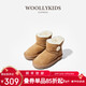 Woolykids children's shoes, fur integrated snow boots, warm, non-slip, thickened, furry short boots, chestnut yellow, size 24, suitable for feet 13.4cm long