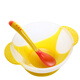 Appliquer un bol de ventouses, une cuillère molle qui change de couleur sensible à la température, un bol de nourriture supplémentaire pour bébé, une cuillère à fourche, une vaisselle pour enfants, un bol de riz, un ensemble jaune anti-scalding (bol + cuillère)