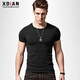 Continued short-sleeved t-shirt for men solid color sports summer casual tight round neck top white slim fit men's T-shirt black XL (175) (135-150Jin Jin is equal to about 0.5 kg)