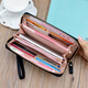 
Simple cloth for women's wallet Valentine's Day women's long fashion Japanese and Korean zipper large capacity lychee pattern leaves women's clutch black
