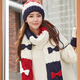 Kwoz hat scarf gloves three-piece set for female winter student cute Korean style trendy plus velvet warm birthday Christmas gift caramel color (gift bag)