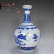 Xindeheng Jingdezhen Ceramics 5 Jin Jin equals 0.5 kg, blue and white porcelain sealed long neck flat lid wine bottle, cool bottle wine jar, double dragons playing with beads 3 Jin Jin equals 0.5 kg, blue and white porcelain tower (with base lock)