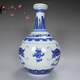 Xindeheng Jingdezhen Ceramics 5 Jin Jin equals 0.5 kg, blue and white porcelain sealed long neck flat lid wine bottle, cool bottle wine jar, double dragons playing with beads 3 Jin Jin equals 0.5 kg, blue and white porcelain tower (with base lock)