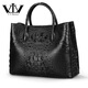 V.V.Brown New Genuine Crocodile Leather Women's Bag Handbag Fashion Genuine Leather Large Capacity Shoulder Bag Crossbody Bag Banquet Bag Gift Black