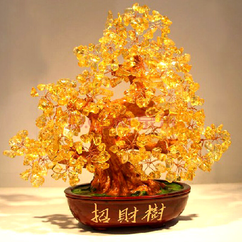 诗蔓 纯天然黄水晶招财树摆件 招财进宝 好运加强 运程旺盛