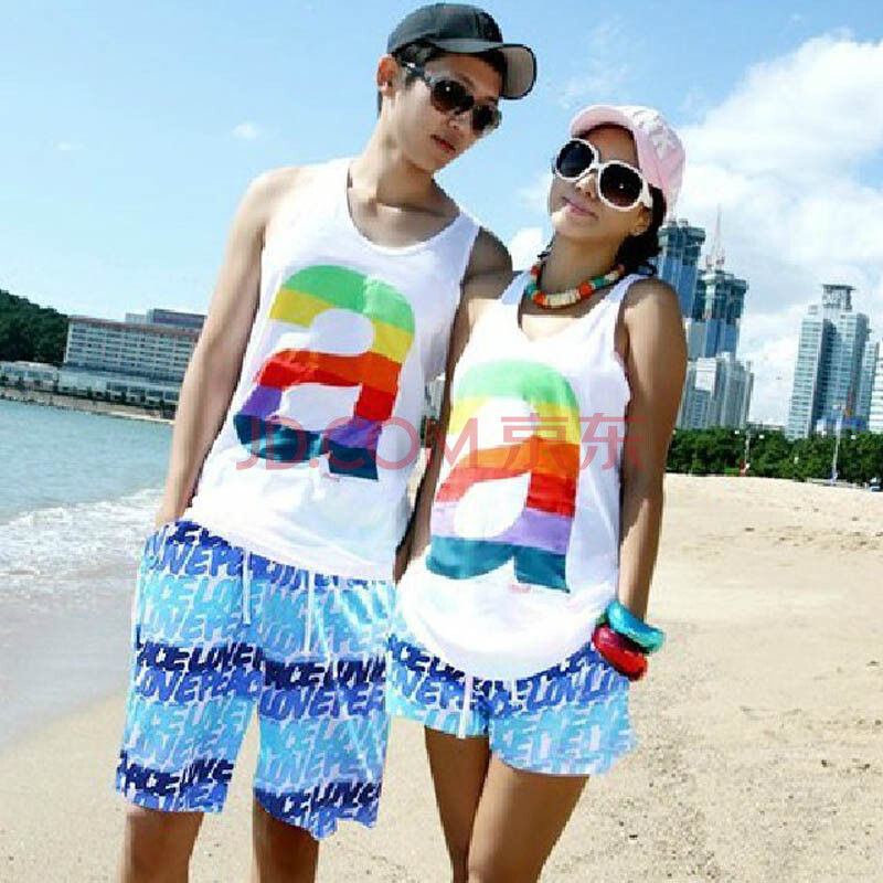 逸方伊阁 a字母 沙滩裤 情侣 韩国 短裤 女夏 旅