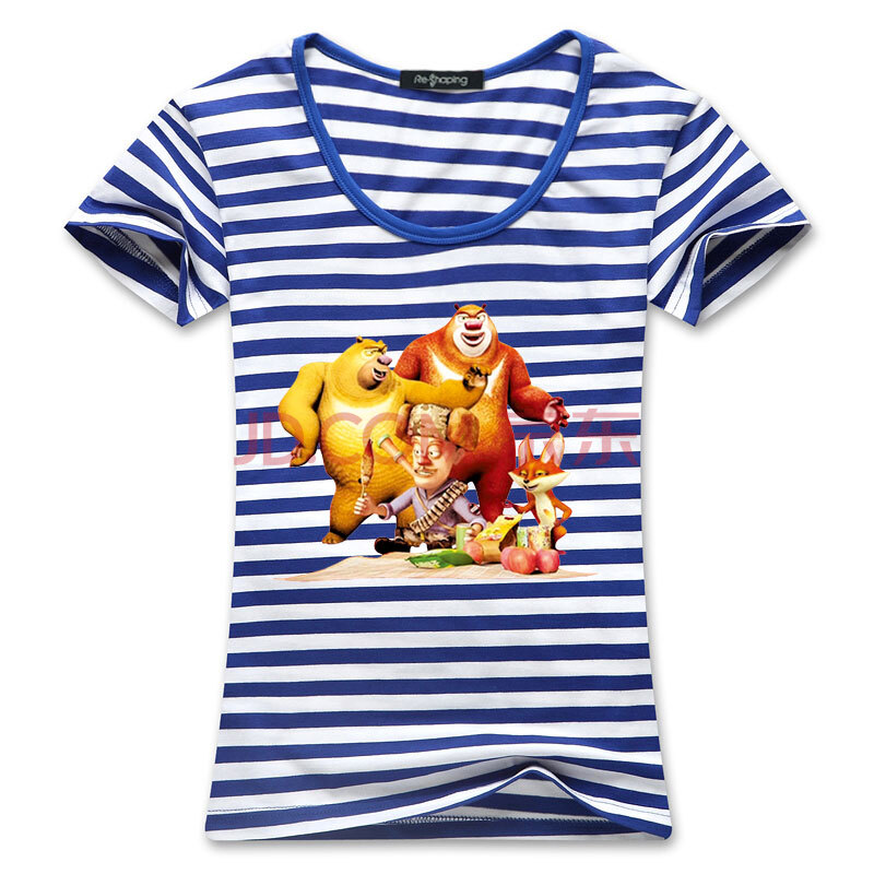 夏装沙滩情侣衫半袖 qt-莱卡光头强 蓝白条纹 男款xl