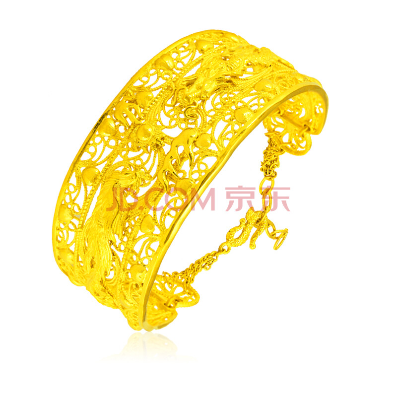 金地珠宝999千足金黄金女款手镯游龙戏凤手镯结婚龙凤镯结婚礼品43.