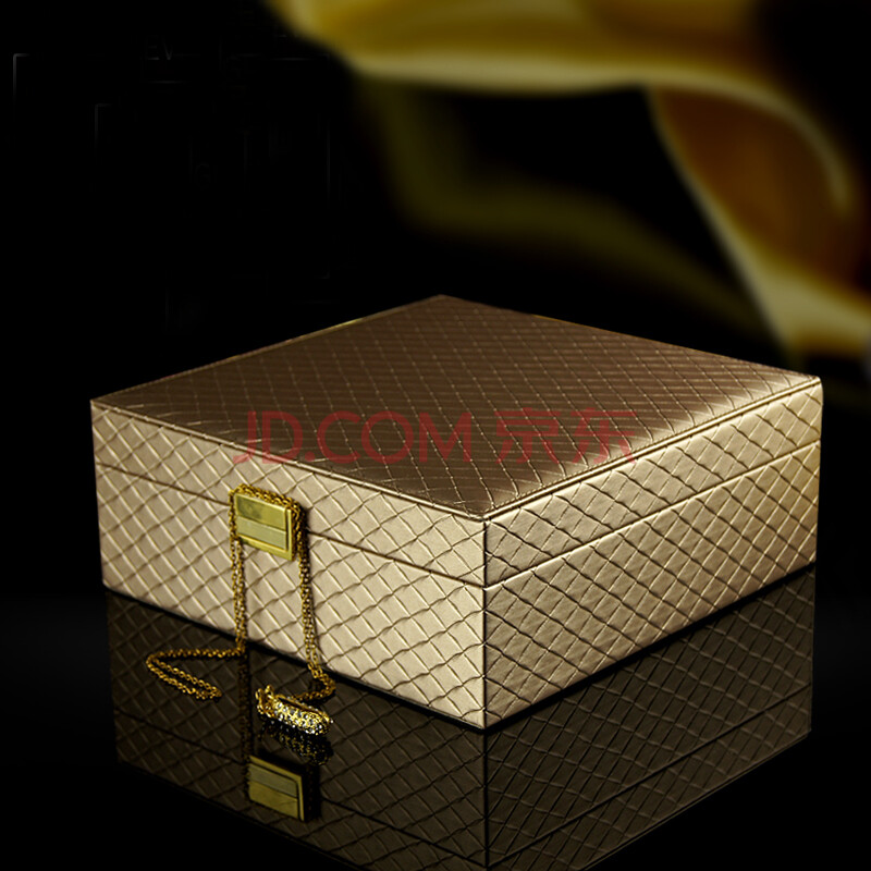 清凉音 土豪金首饰盒 简约高贵首饰饰品展示盒 pu皮首饰盒大 金色