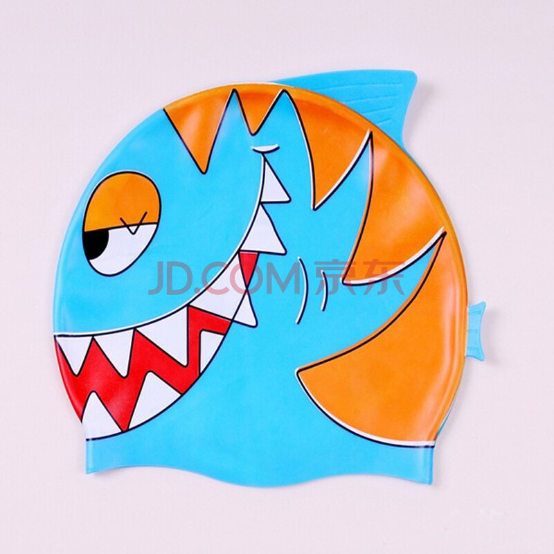 游泳装备/金格尔泳帽/纯硅胶泳帽/高弹/儿童泳帽小小花鲨泳帽098 蓝色