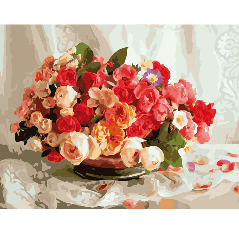 diy手绘数字油画 花蕾50*65cm 带内框直接挂 花卉风景客厅餐厅结婚