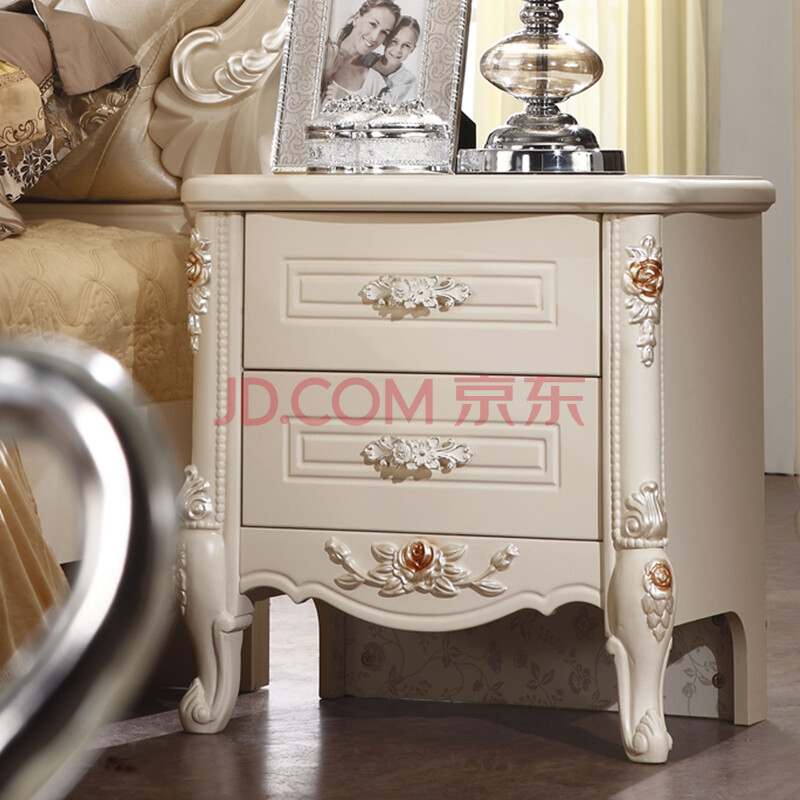极鼎 床头柜 欧式家具 法式实木储物柜 卧室床头柜 荷花白 荷花白 536