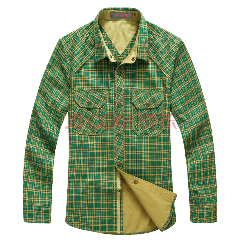 货到付款 nta2014春装 男士长袖衬衫 时尚格子衬衫 c141007 绿色格子