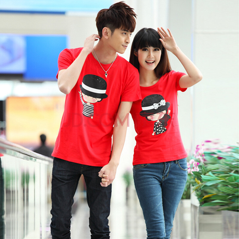 新款韩版时尚宽松纯棉情侣短袖t恤衫6038 女款 红色 xxl 男 175-180