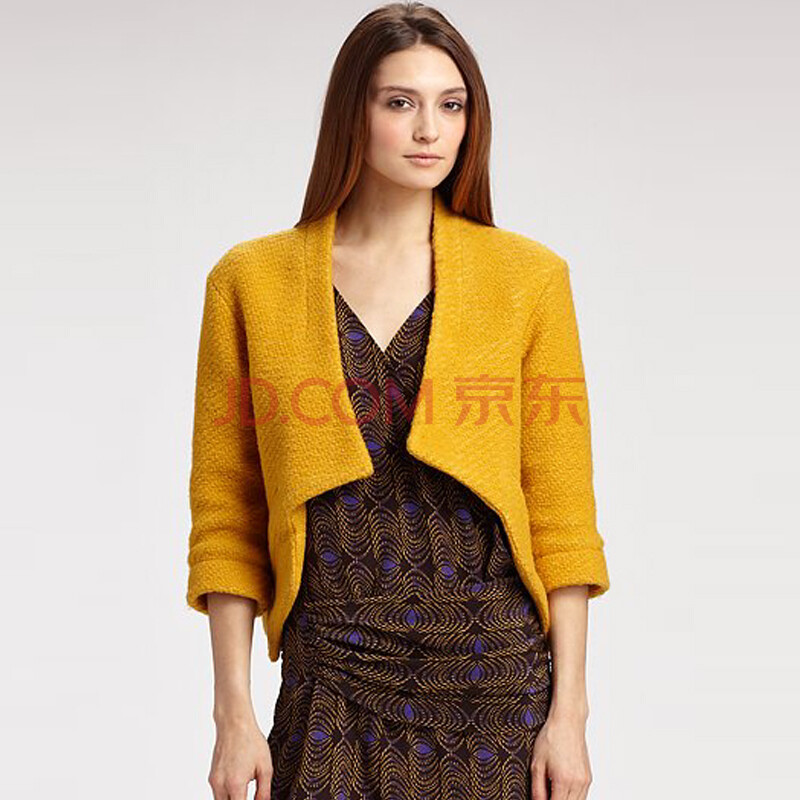 布驰puch 羊毛呢v领欧美披肩式燕尾宽松短外套wt11316 黄色 s码