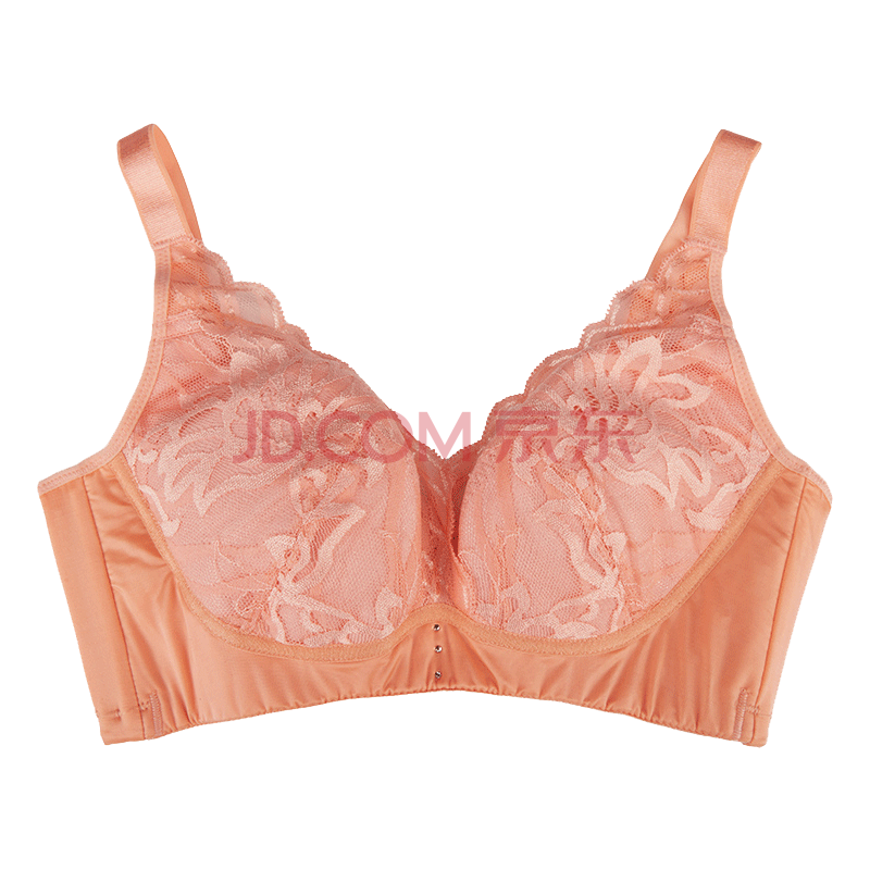 无钢圈舒适无感文胸性感蕾丝边胸罩内衣包胸防外扩罩杯 粉橙色 85c