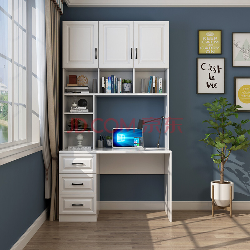 由州衣柜书柜书桌一体现代简约家用组合电脑桌卧室书架写字桌定制 左