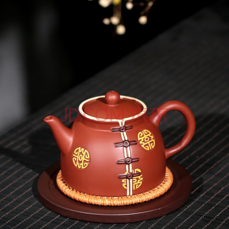 宜兴纯手工球孔紫砂壶家用原矿朱泥单只茶壶陶瓷创意个性唐装泡茶器