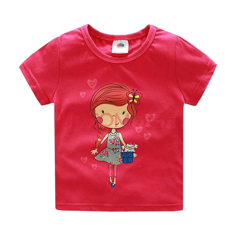 贝壳元素夏季卡通女童短袖t恤 童装儿童圆领打底衫 tx5008 玫红女孩