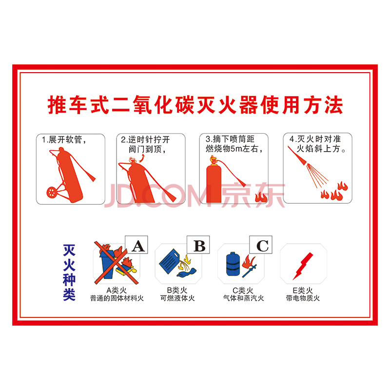 veh17 推车式二氧化碳灭火器使用方法 80*60厘米 覆膜防水pp贴纸