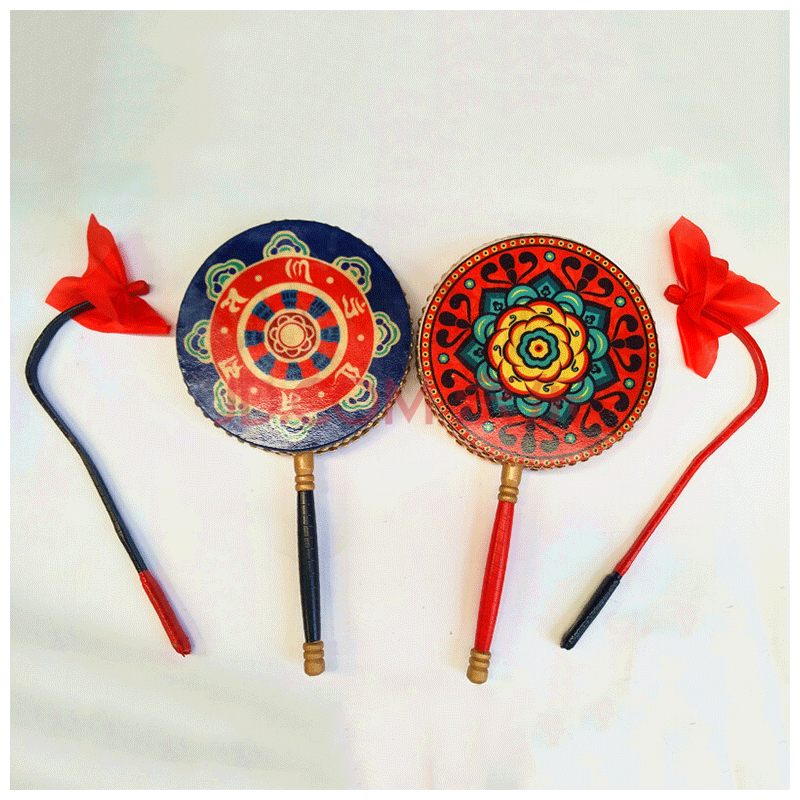 曲漾藏族热巴鼓彩绘热巴鼓朝鲜手鼓 舞蹈道具鼓配有鼓棒 鼓棒