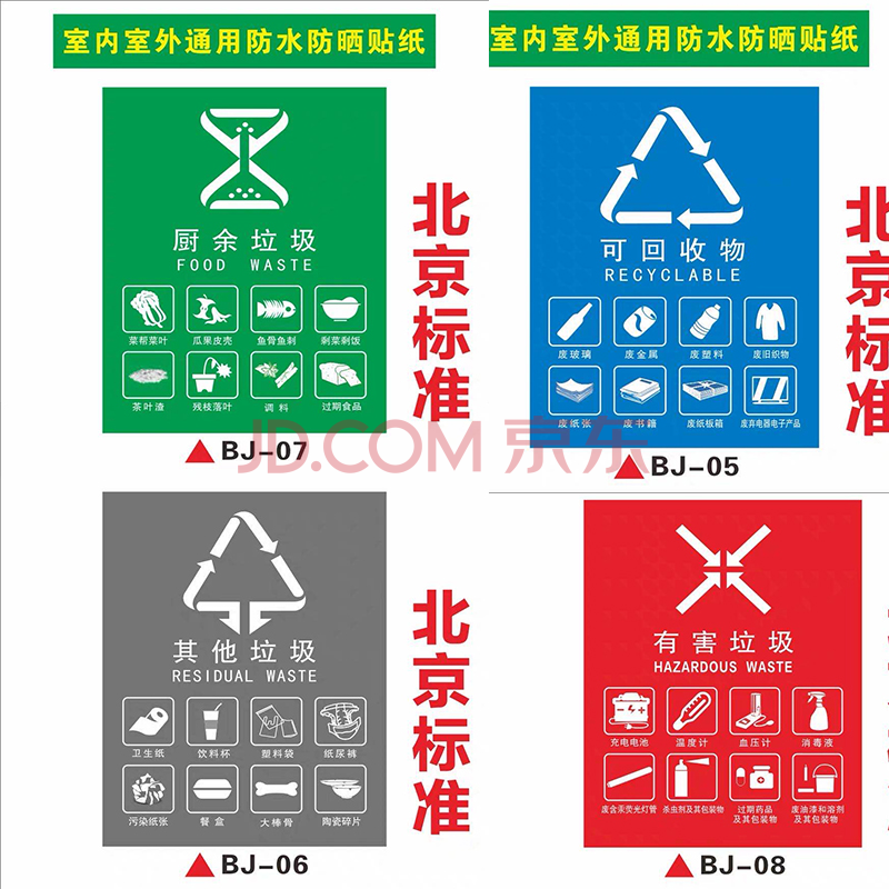 和暢(hc)上海乾溼垃圾可回收垃圾標識有害垃圾分類貼紙垃圾桶標籤垃圾