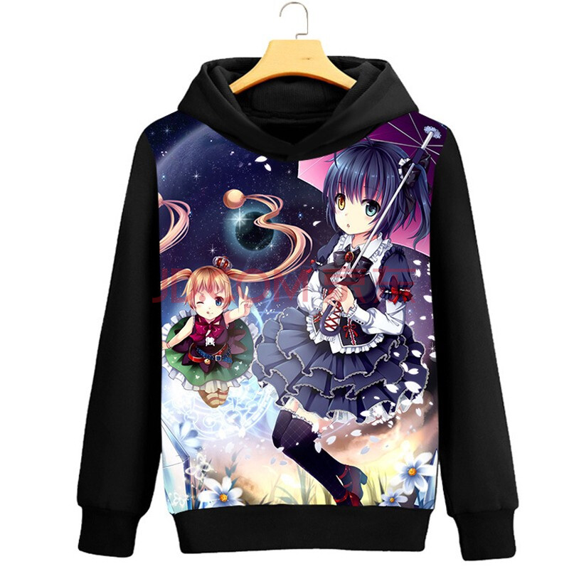 刻沫 中二病也要谈恋爱小鸟游六花动漫周边连帽卫衣秋冬黑色印花外套