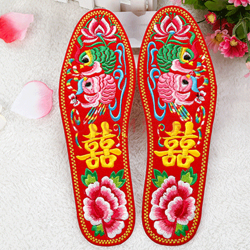 映季 绣花鞋垫 新款十字绣成品红鞋垫男女结婚透气吸汗手工刺绣鞋垫子