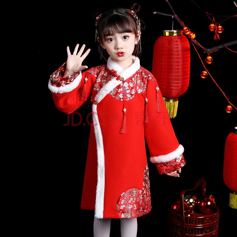 马樱红雨 儿童过年旗袍女童新年装中国风宝宝拜年服唐装冬过年喜庆