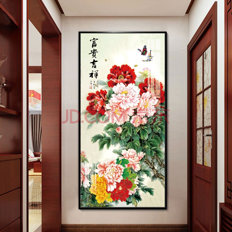 走廊挂画欧式入户有框大气壁画餐厅酒店北欧麋鹿墙画山水画轻奢晶瓷画