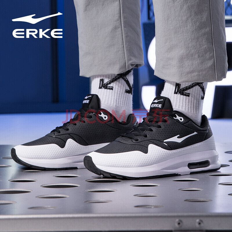 鸿星尔克erke男鞋 跑步鞋新款休闲气垫鞋慢跑鞋51116320147正黑/正白