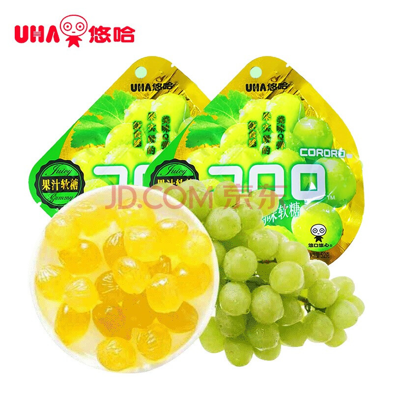 悠哈 酷露露 白葡萄味果汁软糖果 爆浆 52g*2包