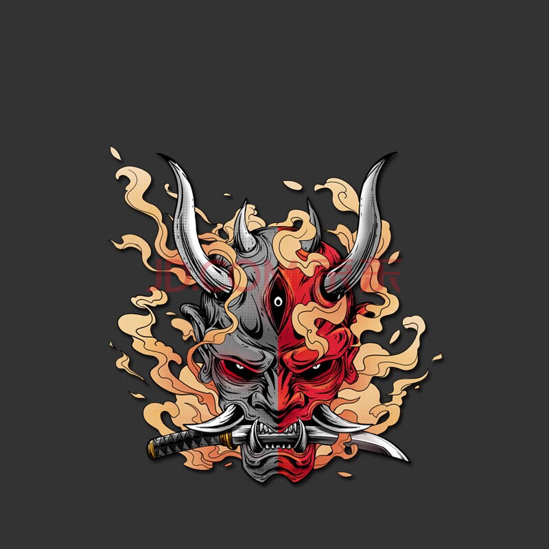 浮生 武士车贴个性鬼武者面具车身划痕贴纸电动摩托车后窗贴装饰贴 鬼