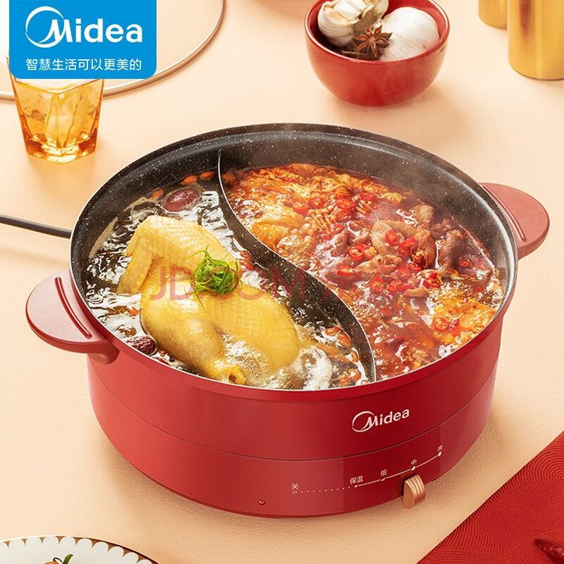 美的（Midea）电火锅 电炒锅 电煮锅 火锅锅家用5L大容量火锅电热锅多用途锅鸳鸯锅MC-DY28E212 R 智能防干烧,美的（Midea）电火锅 电炒锅 电煮锅 火锅锅家用5L大容量火锅电热锅多用途锅鸳鸯锅MC-DY28E212 R 智能防干烧,第1张