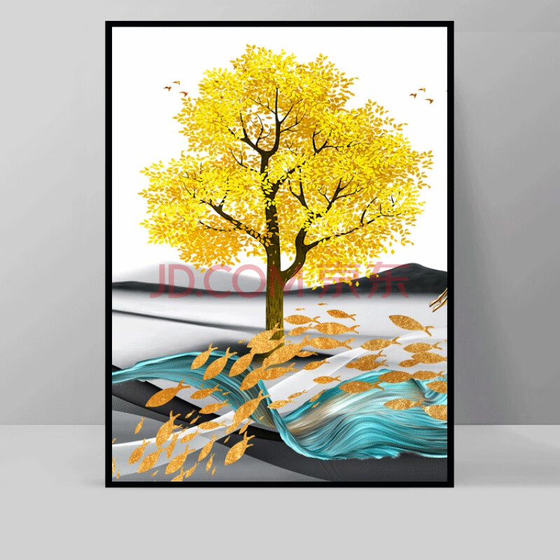 墙上挂画沙发背景墙壁画墙上装饰挂画现代简约金树麋