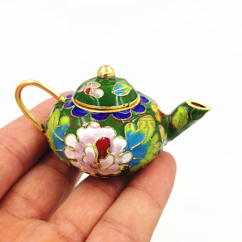 中国特色老北京景泰蓝小茶壶掐丝珐琅工艺品 摆件摆设出国小礼品 绿色