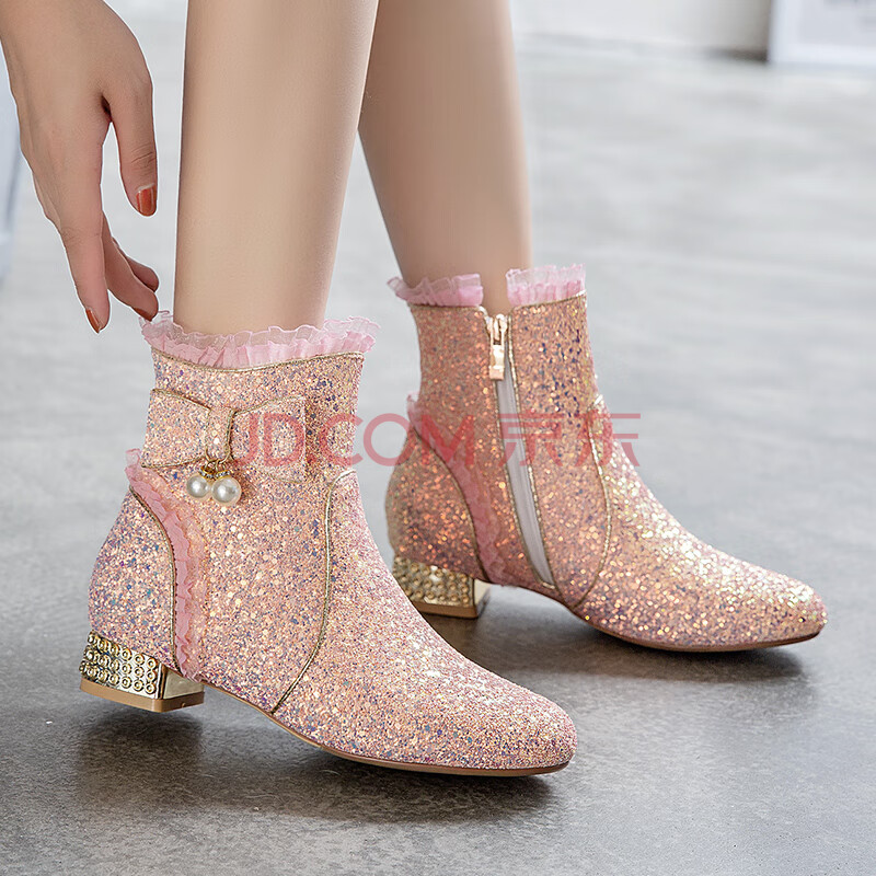 女童公主鞋冬季儿童高跟鞋女孩生日水晶鞋学生走秀主持礼服演出鞋