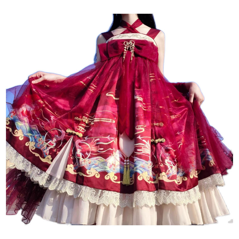 【中国风洛丽塔】【全套】连衣裙太炎兽lolita吊带裙jsk中华风酒红色