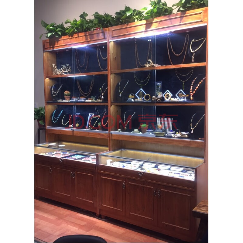 {送货上门}实木珠宝展示柜饰品玻璃展柜蜜蜡翡翠玉器古玩玉石首饰店