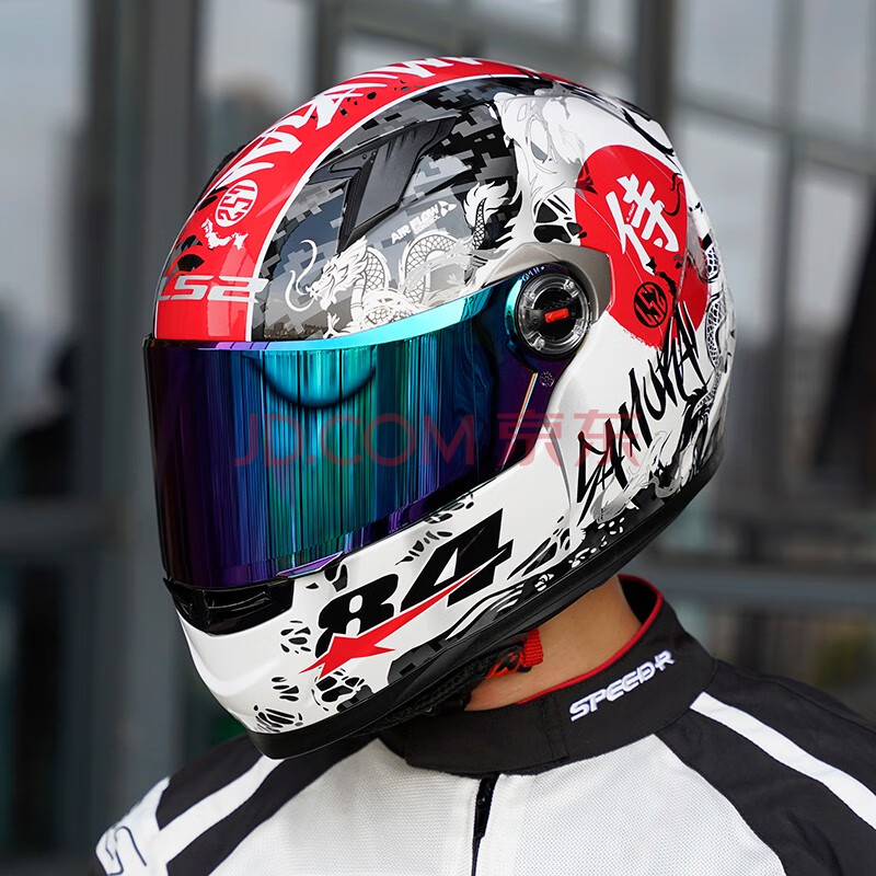 摩托车头盔男女跑车机车全覆式冬ff358四季蓝牙卡丁车防雾 特白/武士