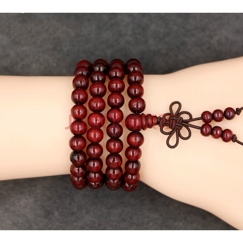 多层手链男女仿檀香木珠子紫檀木佛珠情侣韩版手串手饰 108枣红平安结